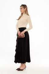 Brown Ruffle Velvet Maxi Skirt