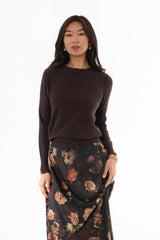 Brown Scalloped Edge Knit Sweater