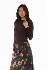 Brown Scalloped Edge Knit Sweater