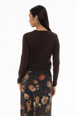 Brown Scalloped Edge Knit Sweater