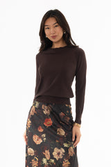 Brown Scalloped Edge Knit Sweater