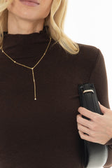 Brown Scalloped Trim Turtleneck