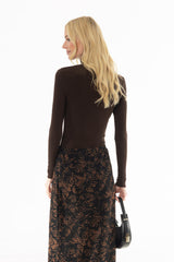 Brown Scalloped Trim Turtleneck