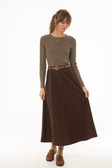 Brown Seam Detail Flowy Maxi Skirt