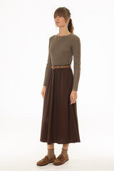Brown Seam Detail Flowy Maxi Skirt