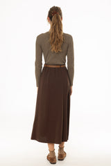 Brown Seam Detail Flowy Maxi Skirt