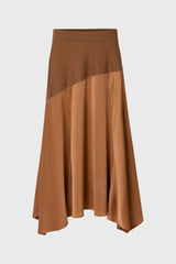 Brown Mixed Fabric Asymmetrical Skirt