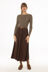 Brown Seam Detail Flowy Maxi Skirt