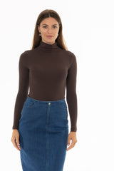 Brown Seamless Turtleneck Top