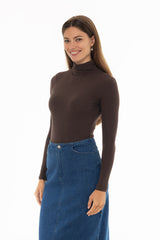 Brown Seamless Turtleneck Top