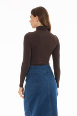 Brown Seamless Turtleneck Top