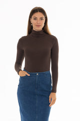 Brown Seamless Turtleneck Top