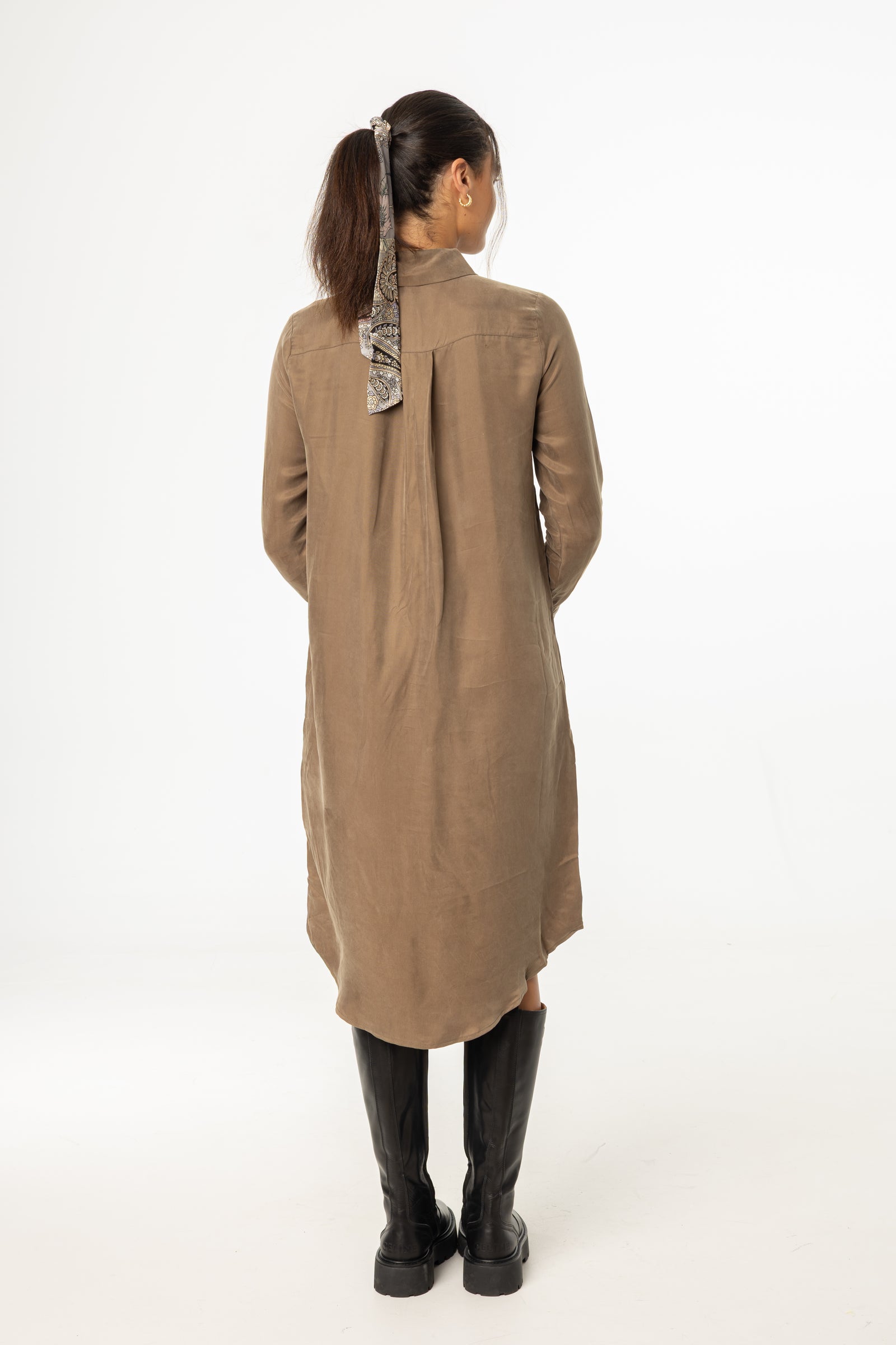 brown shirt dress outfit Liam Faux Suede Maxi Dress - Dark Chocolate main image 0