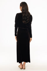 Brown Side Button Velvet Maxi Dress