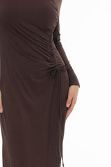 Brown Side Ruched Maxi Dress