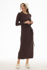 Brown Side Ruched Maxi Dress