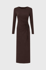 Brown Side Ruched Maxi Dress