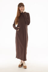 Brown Side Zipper Sweatshirt Dress