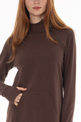 Brown Side Zipper Sweatshirt Dress
