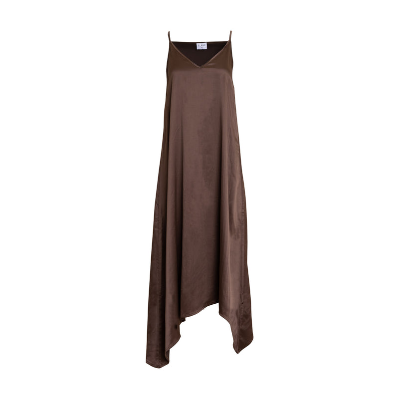 Brown Silk Asymmetrical Maxi