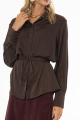 Brown Silk Feel Tie Top
