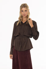 Brown Silk Feel Tie Top