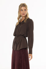 Brown Silk Feel Tie Top