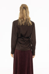Brown Silk Feel Tie Top