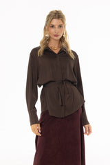 Brown Silk Feel Tie Top
