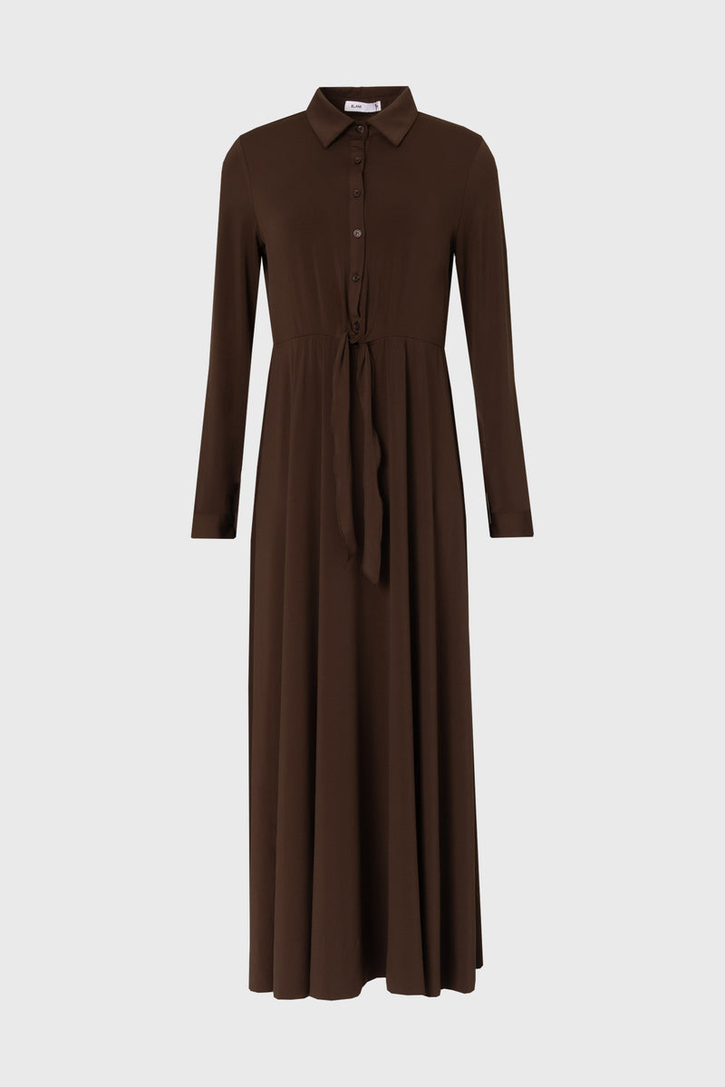Brown Slinky Button Tie Maxi Dress BLANK Brown Slinky Button Tie Maxi Dress BLANK