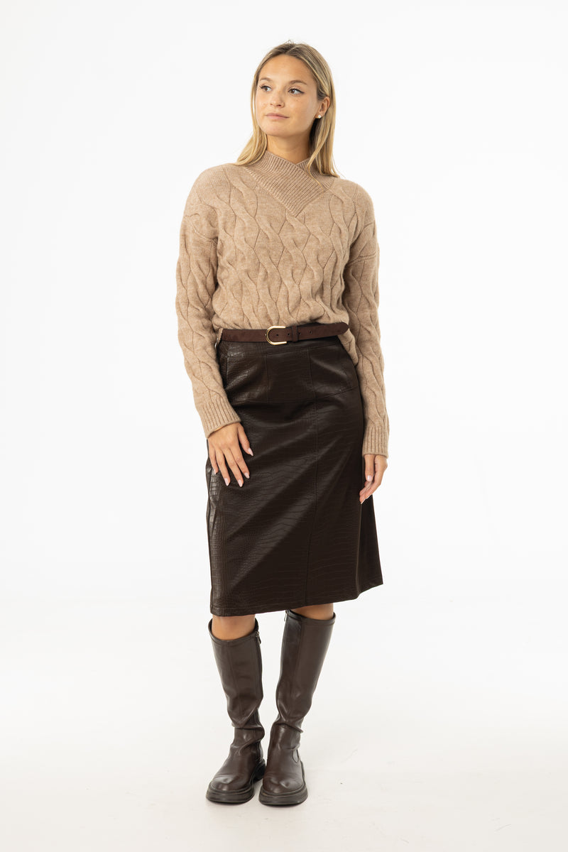 Brown Snake Skin Leather Skirt