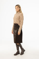 Brown Snake Skin Leather Skirt