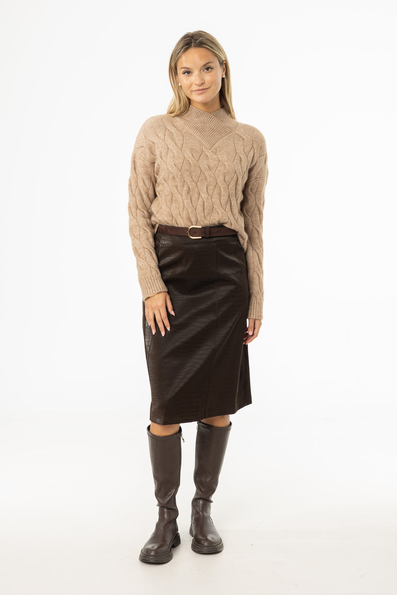 Brown Snake Skin Leather Skirt