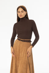 Brown Solid Turtleneck Top