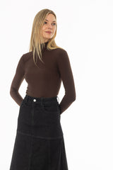 Brown Solid Turtleneck Top
