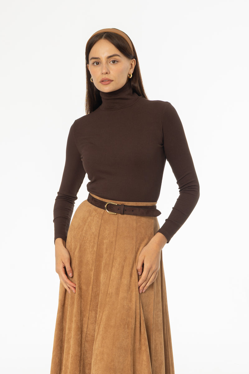 Brown Solid Turtleneck Top