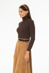 Brown Solid Turtleneck Top