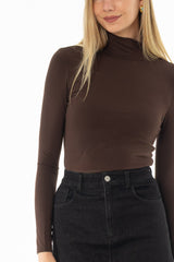 Brown Solid Turtleneck Top