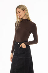 Brown Solid Turtleneck Top
