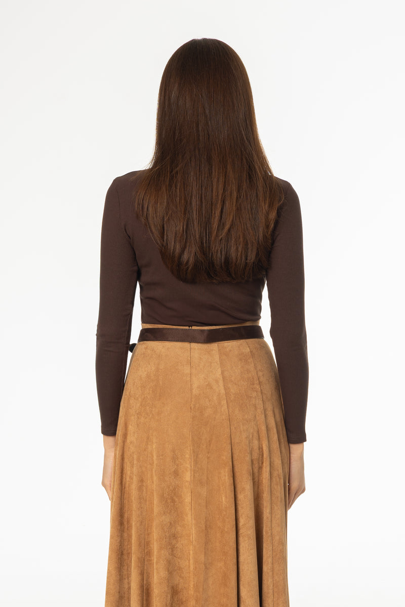 Brown Solid Turtleneck Top