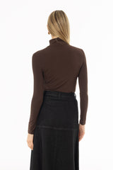 Brown Solid Turtleneck Top