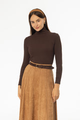 Brown Solid Turtleneck Top