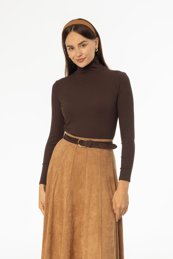 Brown Solid Turtleneck Top