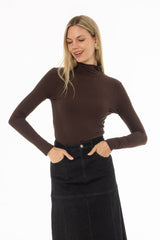 Brown Solid Turtleneck Top