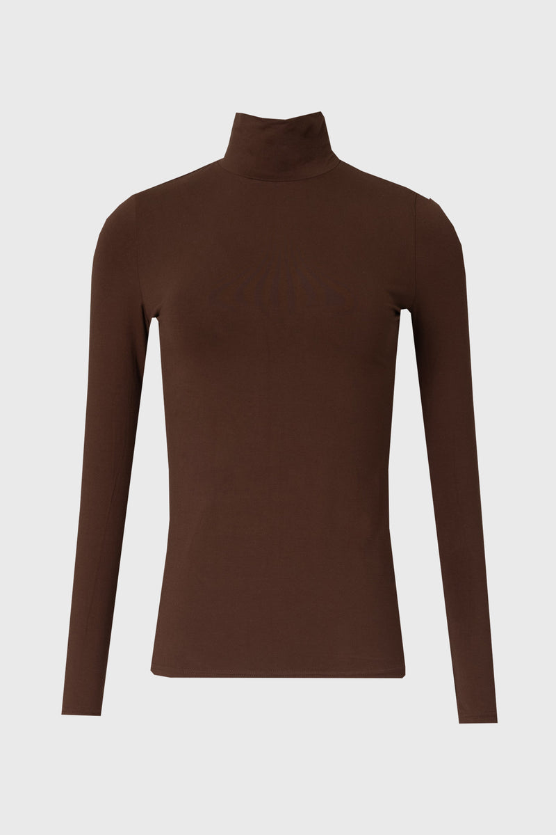 Brown Solid Turtleneck Top