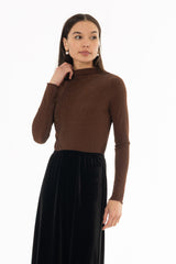 Brown Sparkle Seamless Mock Neck Top