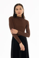 Brown Sparkle Seamless Mock Neck Top