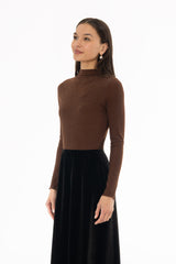 Brown Sparkle Seamless Mock Neck Top