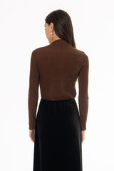 Brown Sparkle Seamless Mock Neck Top