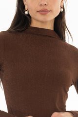 Brown Sparkle Seamless Mock Neck Top